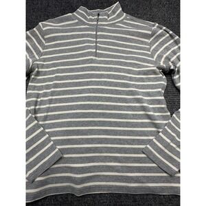 LL Bean Sweater Mens Large Gray White Striped Half Zip‎ Pullover Cotton Peru